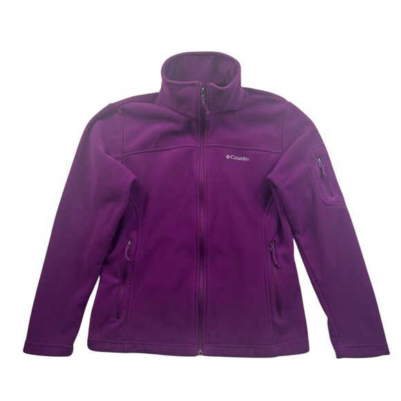 Columbia Jacket Women's Purple Fleece Full Zip Mock Neck Medium Zippered Pocket - Picture 9 of 11